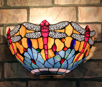 【歐式復(fù)古蒂凡尼蜻蜓燈客廳燈臥室床頭酒吧展廳裝飾燈具彩繪玻璃燈】?jī)r(jià)格,廠家,圖片,壁燈,宏裕燈飾(惠州)-